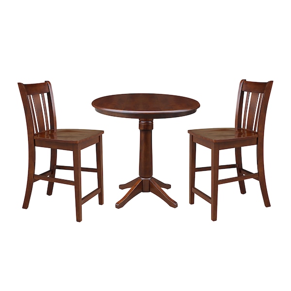 International Concepts Round 36 in Rd Pedestals Gathering Ht Table, 2 Counter Ht Stools, Espresso, 36 in W, 36 in L, Wood K581-36RT-27B-S102-2 - main